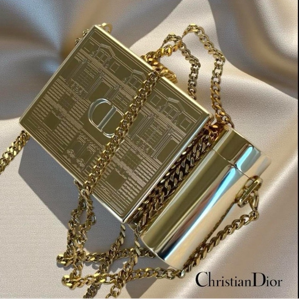 Authentic Christian Dior Gold Engraved Minaudière Chain Bag RARE